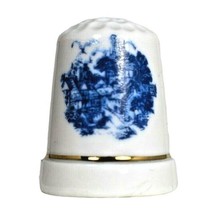 Victorian Medieval Village Blue Background Souvenir Porcelain Thimble - $8.29