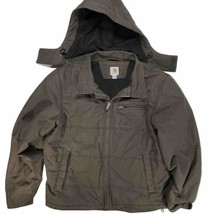 Carhartt Livingston Rain Jacket Hood Mens L Brown Quick Duck Canvas Fleece Lined - £61.57 GBP