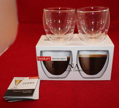 Bodum Double Wall Thermo Set of 2 Espresso Shot Glass Coffee Mug Cups 2oz Clear  - £37.01 GBP