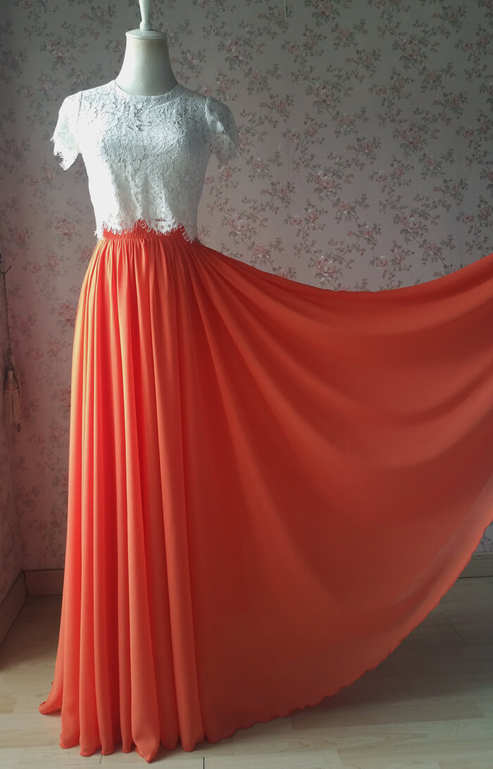 Chiffon skirt maxi orange 2