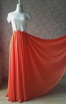 Plus Size Maxi Chiffon Skirt A-Line Chiffon Wedding Skirt Orange image 1