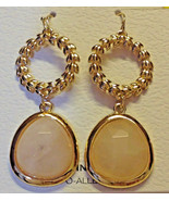 Pierced Earrings Dangling Gold Faceted Pink Stone Rock - £6.96 GBP