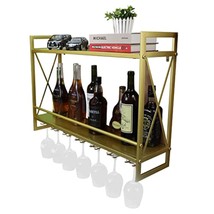 Industrial Wall Mounted Wine Racks With Glass Holder, 31.5In Rustic Metal Multip - $152.99