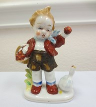 Occupied Japan Boy figurine with basket of apples and Duck - £11.99 GBP