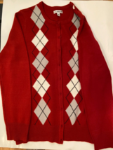 Croft&amp;Barrow Lady&#39;s Sweater Cardigan Medium Red Gray White Black - £17.01 GBP