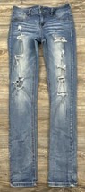 Maurices Jeans Skinny Leg Destroyed Ripped Stretchy Blue Denim Medium 29/30.5 - £21.01 GBP