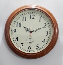 16 inch Brown Antique Round Wooden Dial Wall Clock Vintage Decorative Ha... - £60.74 GBP