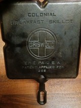 Griswold Cast Iron Colonial Breakfast Skillet No. 666 Large Block Logo Seasoned  - £142.87 GBP