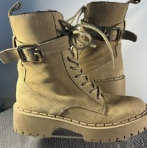 Women&#39;s Zara Tan/Brown Combat Style Lug Sole Boots Size 38/7.5 - £46.35 GBP