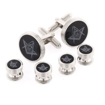 Masonic Cufflinks and Stud Set Silver Finish - $108.90