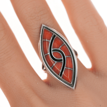 Sz6 Vintage Zuni Coral hummingbird ring - £152.19 GBP