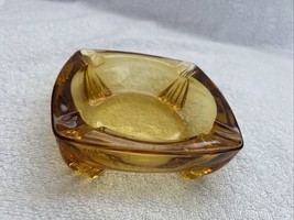 Vintage 4 1/2” Diameter X 1.5” Tall Amber Square Glass Mid-Century Ashtray - $14.80