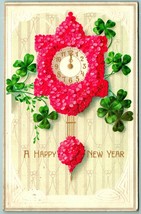 Happy New Year Clocks Flowers Four Leaf Clover Art Deco Embossed DB Postcard I10 - £5.38 GBP