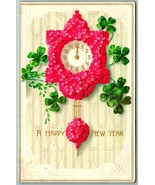 Happy New Year Clocks Flowers Four Leaf Clover Art Deco Embossed DB Post... - £5.71 GBP