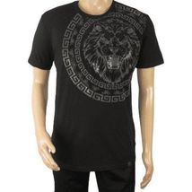 Mens PLATINI Sports Shirt With Rhine Stones Lion Medallion Chain SS3612 Black image 2