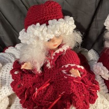 Vintage Santa &amp; Mrs Claus 14&quot; Dolls Handmade Crochet Clothes  Christmas - £33.65 GBP