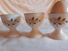 3 Porcelain Egg Cups with Delicate Floral Design (unmarked) plus 1 Ceram... - $11.87