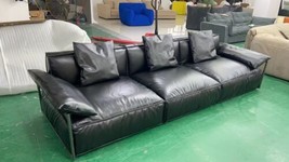 4 Seater Sofa Real Black Leather Made to Order - £2,281.46 GBP