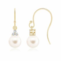 Freshwater Cultured Pearl Dangle Earrings in 14K Gold (Grade-AAA , 6MM) - £351.79 GBP