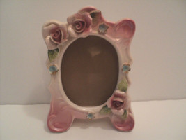 Lugene&#39;s Japan Oval Picture Frame Iridescent Pink Roses 4.75&quot; x 3.50&quot; - £15.77 GBP