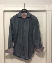 Robert Graham Blue Button Front Shirt Large Contrast Collar Flip Cuffs U - £14.66 GBP