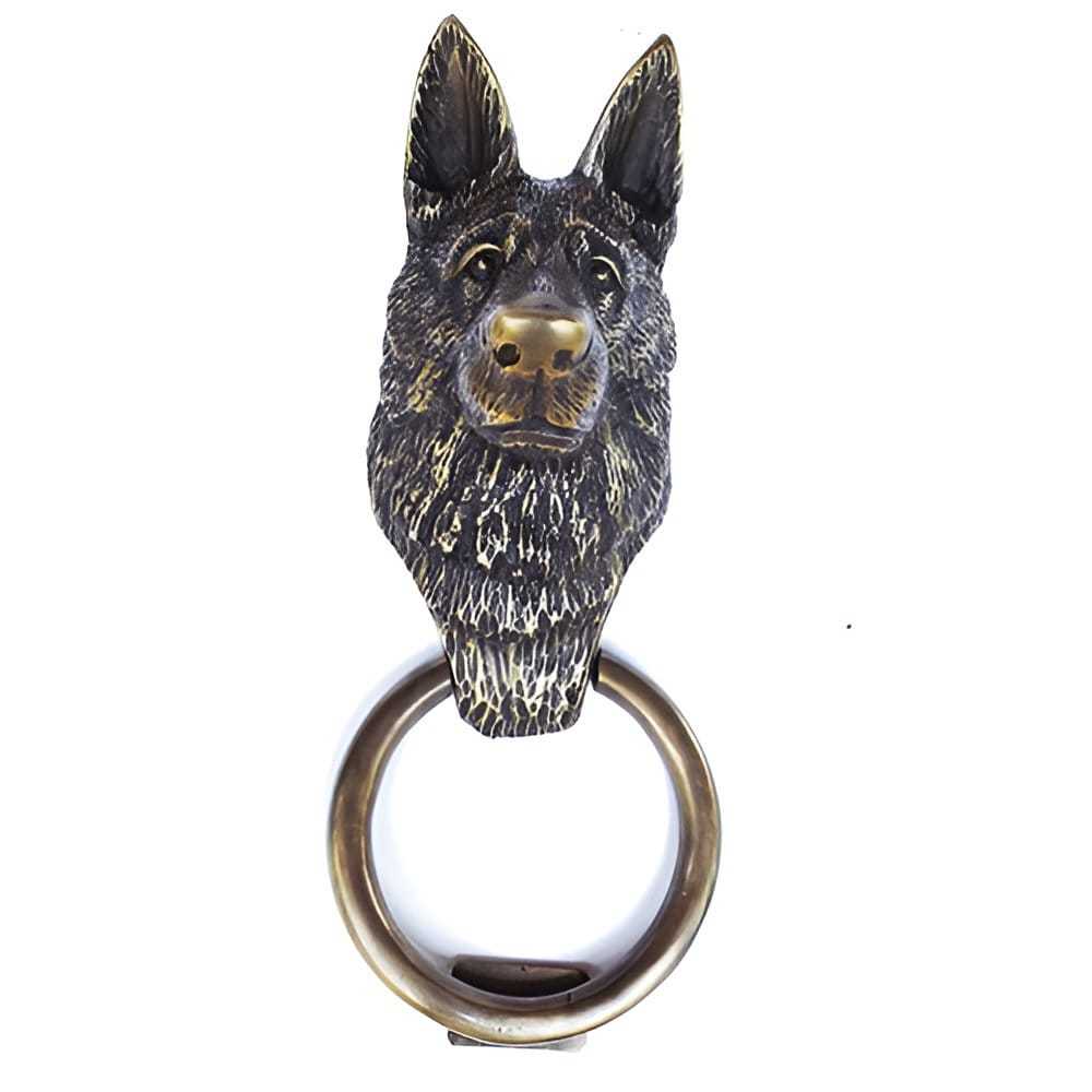 Vintage German Shepherd Dog Statue Door Knocker Earrings 8.6&quot; Ring Doorbell - $206.00