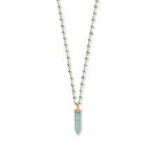 Apatite Beaded &amp; Amazonite Pencil Cut Blue Pendant 14k Gold Plated Necklace 40&quot; - £169.72 GBP