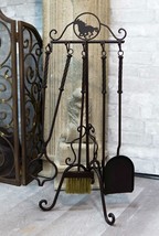 Wrought Iron Western Rustic Horse Fireplace Hearth Tool Kit 5 Pc Set With Stand - £63.94 GBP