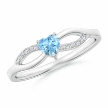 ANGARA 4mm Natural Aquamarine Heart Promise Ring with Diamond Accents in Silver - £261.05 GBP+