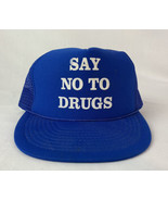 Vintage Say No To Drugs Hat Blue Trucker Snapback Cap 80s 90s - £23.94 GBP