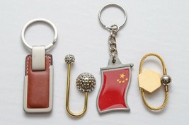 Lot of 4 Mixed High Quality Keychain Keyring, Gold, Silver, Leather, Fla... - $6.92
