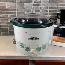 TESTED RIVAL 2.5 Qt Crockpot Green Grape Vine Pattern Stoneware Slow Coo... - $32.71