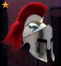 Chrome Spartan 300 Movie Helmet King Leonidas Armor Helmet With Red plume - £96.42 GBP