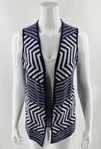 Chicos Womens Sweater Vest Size Small / 0 Navy Blue White Striped Open Front  - £15.57 GBP