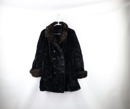 Vintage 70s Womens Size Large Distressed Faux Fur Plush Penny Lane Jacket Black - £93.05 GBP