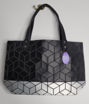 Emilio Pepe Womens Large Black Silver Geometric Designer Tote Handbag Pu... - £35.17 GBP