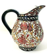 Nakkas Cini Red &amp; Yellow Floral Pitcher 8.5&quot; x 8&quot; Hand Painted NWT Turkish - £31.34 GBP