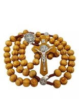 Saint St.Benedict Olive Wood Beads Rosary Necklace Medal /Cross Catholic... - $14.73