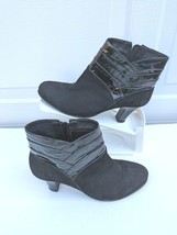 NURTURE Womens 8.5 Devon Black Suede Croc Patent Leather Zip Ankle Boots LaMaze - £31.22 GBP