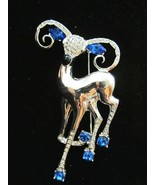 Vintage EISENBERG ICE Silver Reindeer Pin Brooch Crystal &amp; Sapphire Rhin... - £138.23 GBP