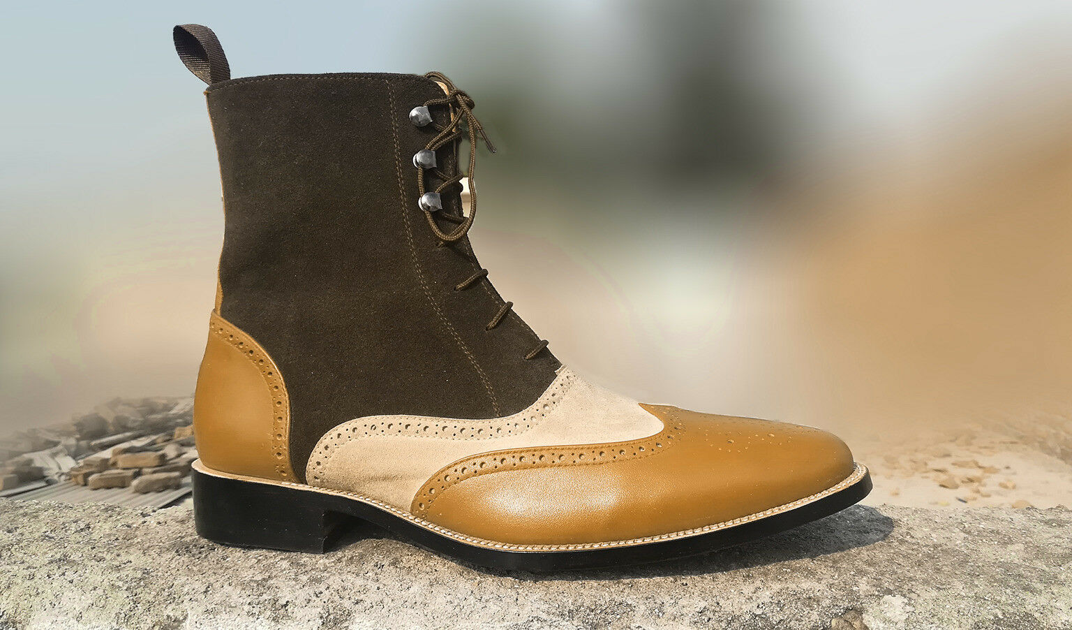 High Ankle Multi Color Wing Tip Lace Up Suede Leather Boots For Men US 7-16