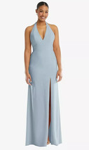 Plunge Neck Halter Backless Trumpet Gown with Front Slit....TH110..Mist...Size 8 - £58.70 GBP