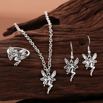 EN Vintage Fashion Statement Angel Fairy Pendant Necklace Earrings Rings For Wom - £18.79 GBP