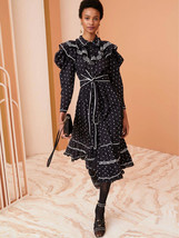 Ulla Johnson Women&#39;s Bunny Eclipse Dot Embroidered Black Cotton Midi Dress S 4 - £269.03 GBP