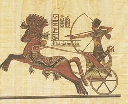 Signed Pharaoh King Tut on Horse Chariot Egypt Kemet Papyrus Art Color Painting - £151.79 GBP
