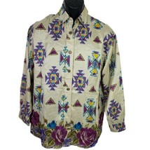 Vintage Argenti Jeans Womens Southwest Shirt Medium Silk Floral Purple Blue - £21.20 GBP