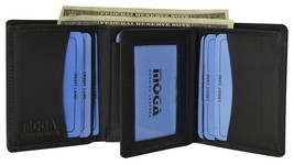 Mens Genuine Leather Tri-fold BROWN Wallet ID Window Multi Card Key Attachment - £15.83 GBP