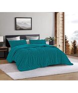 NEIDA TURQUOISE STRIPE BLANKET EMBOSSED SHERPA SOFTY THICK WARM 3PC CALK... - $84.14