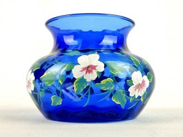 Indiana Glass Cobalt Blue 4&quot; Wide Mouth Bouquet Vase, Illusions Pattern, Painted - £19.23 GBP