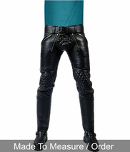 Men&#39;s Cowhide Leather Pants Double Zip BLUF Bikers Trousers Breeches Led... - $114.58